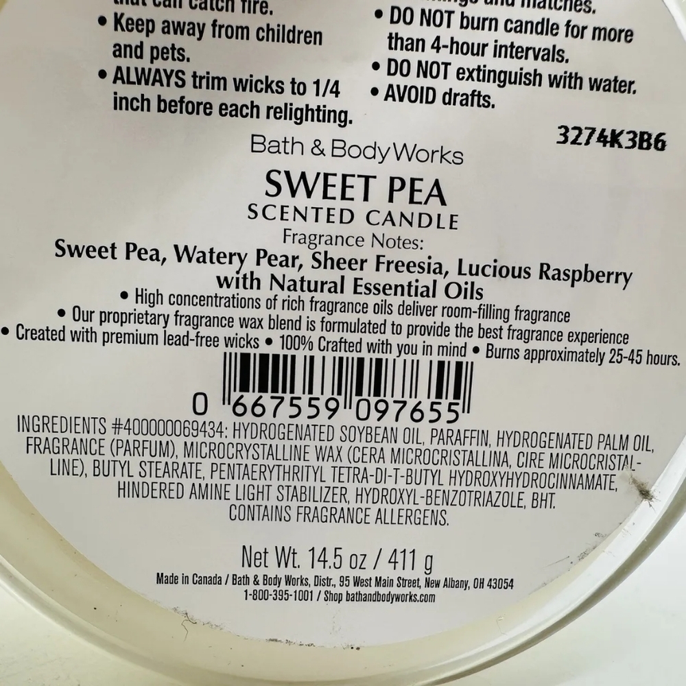Bath & Body Works Sweet Pea 3-Wick Candle - Picture 3 of 3